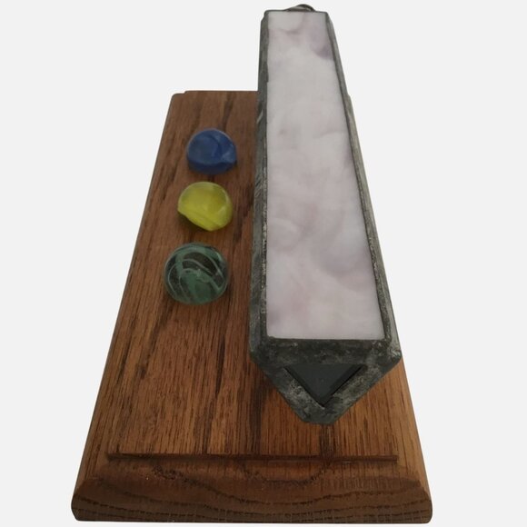 Vintage Stained Glass Kaleidoscope Toy Art Glass Marbles on Oak Wood Stand 9x4 - Picture 8 of 11